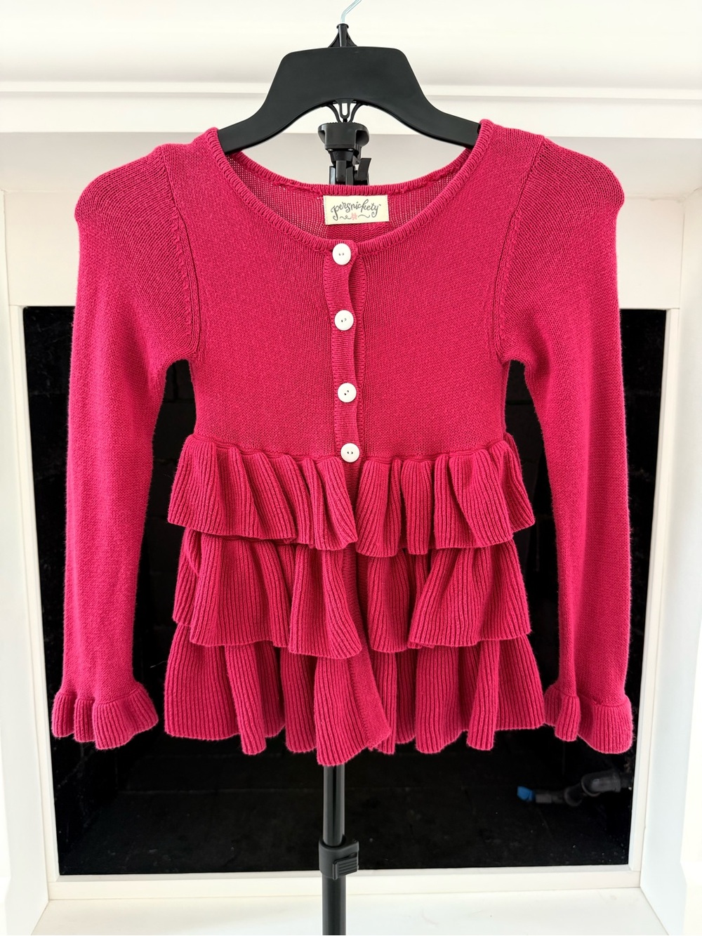 Persnickety Girls Fuchsia Pink Ruffle Cardigan Sweater-Girls 6